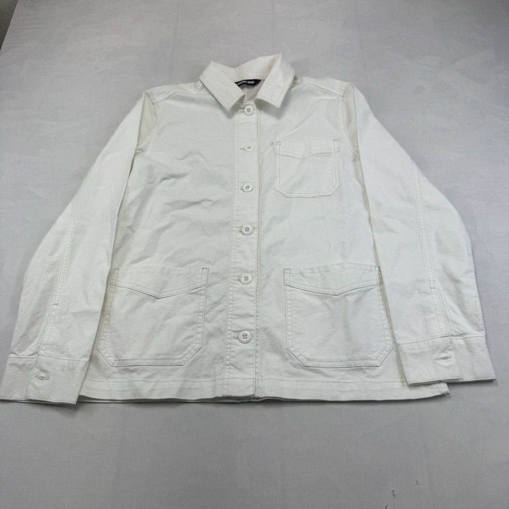 Lands End Womens M 10-12 White Canvas Utility Chore Jacket Shacket